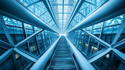 Collage photo of metal structures resembling futuristic building. Abstract modern architecture or construction industry panoramic photo with steel pillars / girders / beams.