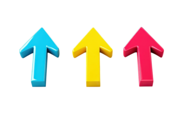 Colorful arrows in vibrant hues pointing upwards against a clean, white background isolated on transparent background