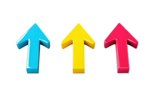 Colorful arrows in vibrant hues pointing upwards against a clean, white background isolated on transparent background - Powered by Adobe