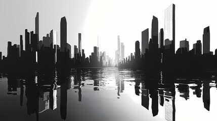 Futuristic cityscape: endless skyscrapers in monochrome metropolis. Mirrored Infinity Towers. Illustration