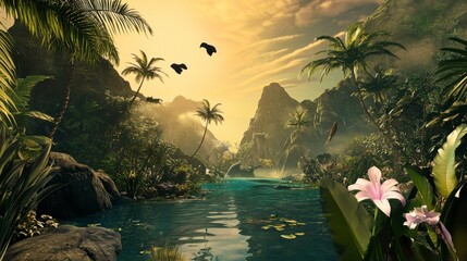 Tropical Paradise River Valley: A Serene Escape to a Lush Island Sanctuary