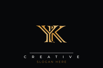 Sophisticated gold YK monogram logo on a sleek black background, ideal for branding, creative design, and luxurious themes.