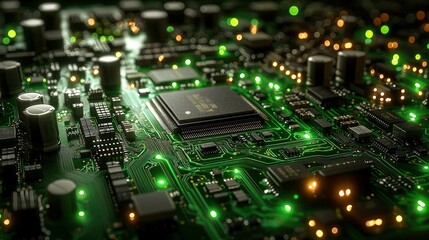 Illuminated Circuit Board Closeup