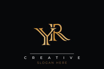 Sophisticated gold YR monogram logo on a sleek black background, ideal for branding, creative design, and luxurious themes.