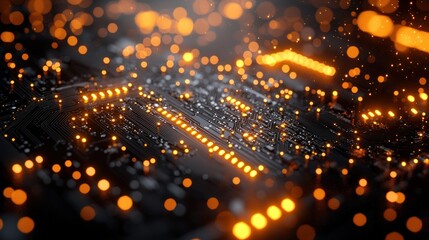 Illuminated Circuit Board, Technology, Abstract Background, Digital