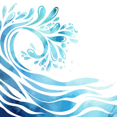 Blue watercolor river ocean wave layer background. hand drawn. Not AI, Vector illustration