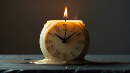 Melting candle clock reflecting on the transient nature of life