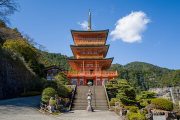 Seiantoji Temple at Kumano-Nachi Taisha in Nachisan, Asia, Japan, Kansai, Nachisan, in summer on a...