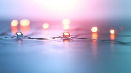 Glowing lights intertwined in a grid formation create an atmosphere of inspiration and connectivity, representing the essence of modern networking and business innovation