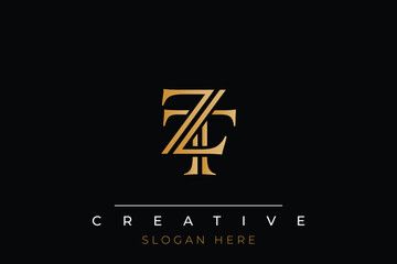 Sophisticated gold ZT monogram logo on a sleek black background, ideal for branding, creative design, and luxurious themes.