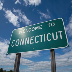 Green Road Sign Welcome in Connecticut – USA