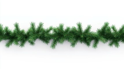 A seamless pattern is created by Christmas garland composed of green pine twigs isolated on a transparent background