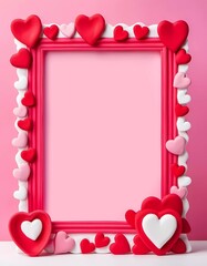 A playful heart-themed frame showcases a variety of red and pink hearts on a soft pink background, providing perfect blank space for customization and creativity. Generative AI