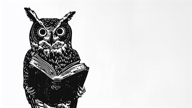 Illustration of an owl reading a book.