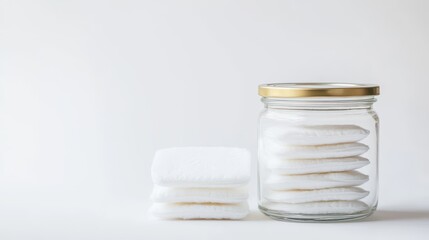 Obraz premium Reusable Makeup Remover Pads in Glass Jar: Eco-Friendly and Sustainable