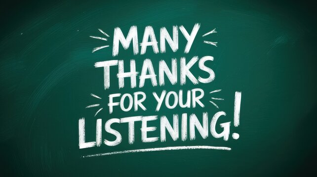 Many thanks for your listening written in white chalk