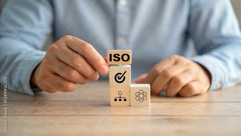 Aufkleber building a strong foundation: businessmen collaborate on iso quality control, achieving excellence t