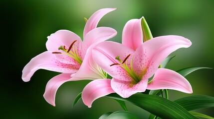 Fototapeta premium Two Delicate Pink Lilies Blooming Beautifully