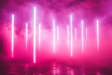 Vibrant neon laser beams in blue and purple colors on a dark background, a futuristic digital art vector illustration. Neon glow effect for an energetic concept banner or party