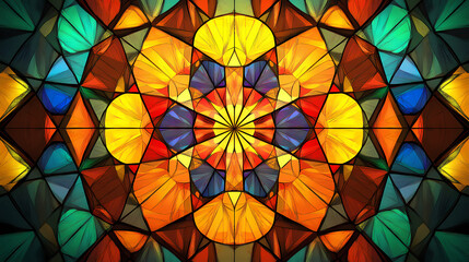 Abstract geometric kaleidoscope pattern. Electric Stained Glass. Illustration