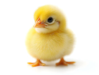 Obraz premium Cute Chicken With Soft Feathers Sits on a White Background Showcasing Its Adorable Features and Vibrant Colors, Capturing the Essence of a Young Bird's Charm