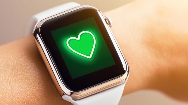 Smartwatch displays a green heart health icon