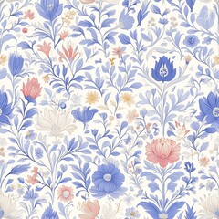 floral seamless pattern blue and pink flowers 