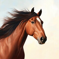 Obraz premium Horse with long mane blowing in the wind on a clear day in a natural outdoor setting