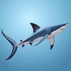Realistic image of a shark swimming in deep blue ocean waters with sunlight filtering through the surface