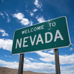 Green Road Sign Welcome in Nevada – USA