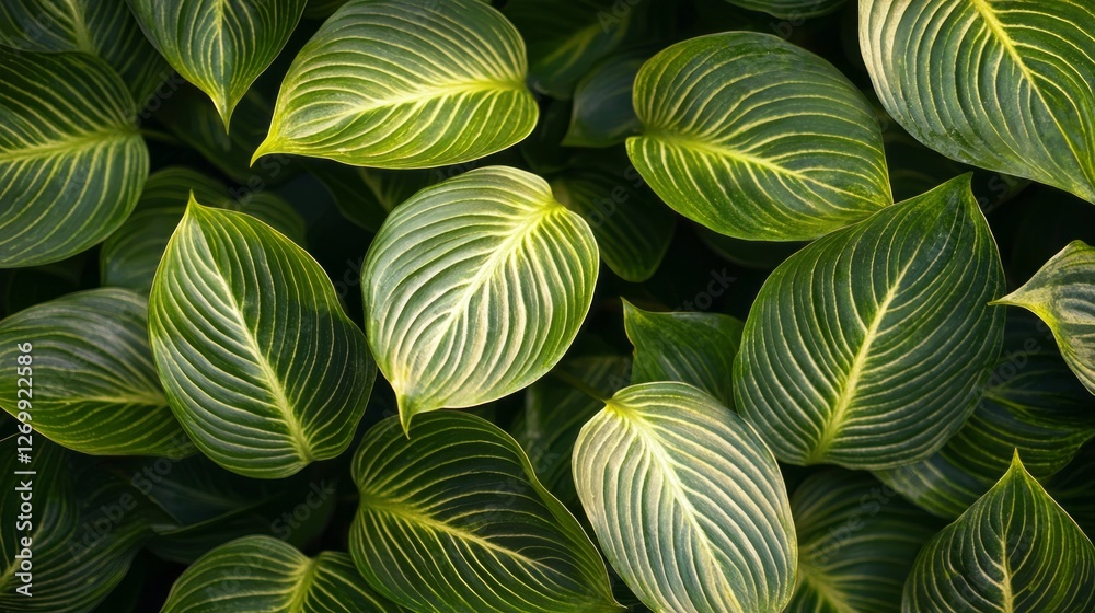 Poster Emerald leaves spread out elegantly, each displaying unique patterns and variations. Sunlight filters through the canopy, enhancing the deep greens of this tropical paradise, inviting exploration