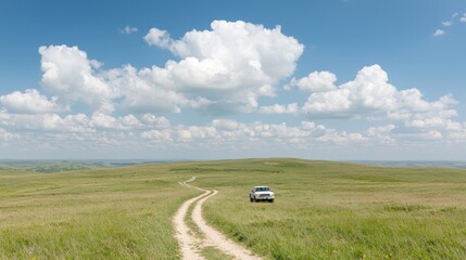 Truck on Prairie Road, Summer Day