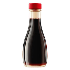 artistic digital illustration of a soy sauce bottle, red cap, sleek and minimal design, transparent background, PNG