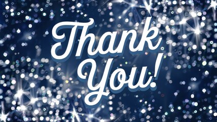 Elegant thank you message sparkles against a navy background