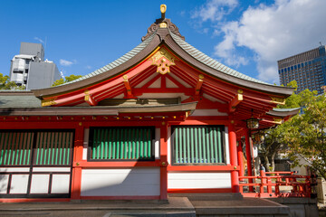 Obraz premium Ikuta Jinja Shrine in Kobe in Asia, Japan, Kansai, Kobe, in summer, on a sunny day.
