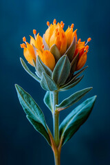 Obraz premium A close up of a yellow flower with green leaves