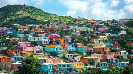 Naklejka premium Cityscape of colorful architecture nestled in the hills.