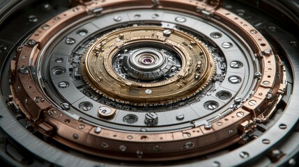 Obraz premium Intricate clockwork mechanism, detailed gears, close-up view, industrial design, technical background