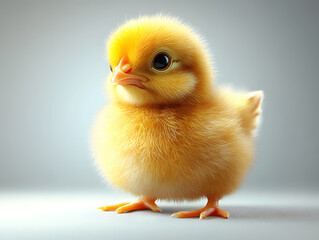 Fototapeta premium Cute Chicken With Soft Feathers Sits on a White Background Showcasing Its Adorable Features and Vibrant Colors, Capturing the Essence of a Young Bird's Charm