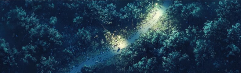 Fototapeta premium Nighttime Forest Path Illuminated With Lights