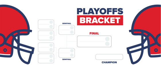 Playoffs bracket. Playoffs grid. Sport tournament bracket. Game and competition schedule. Season final. Team and players. Championship winner. Match score. Vector poster