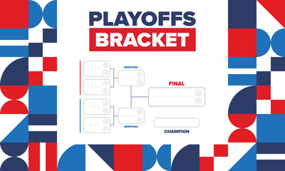 Playoffs bracket. Playoffs grid. Sport tournament bracket. Game and competition schedule. Season final. Team and players. Championship winner. Match score. Vector poster