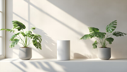 Minimalist vase arrangement and natural light in modern interior setting