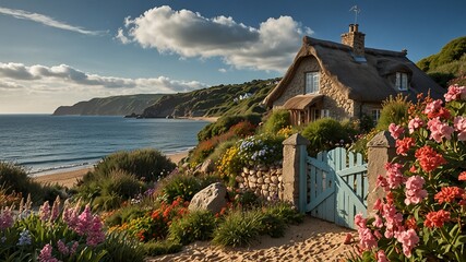 A charming cottage with a thatched roof
