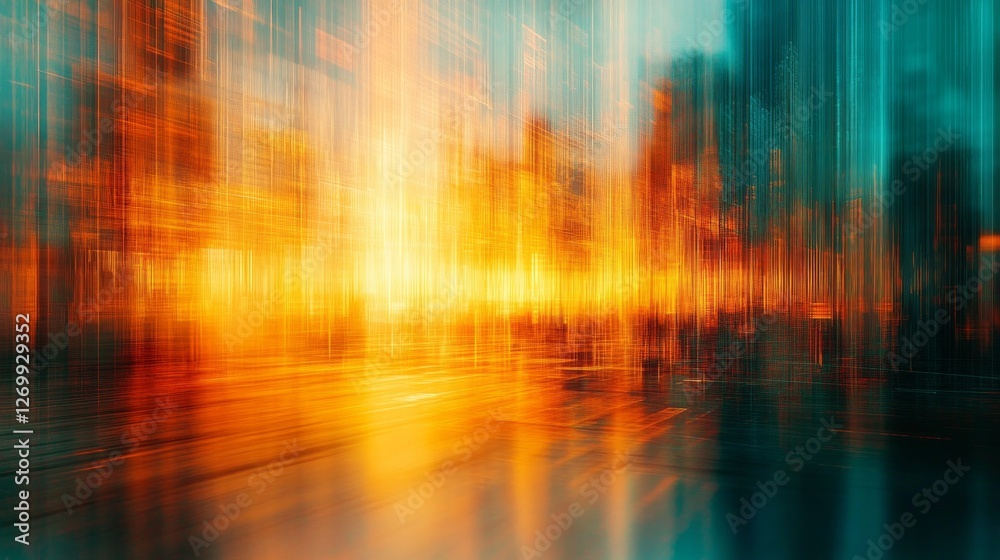 Poster fields of color intermingle as warm orange and cool teal create a mesmerizing blend at dusk. brushst