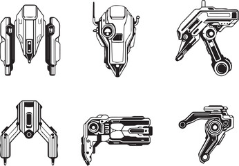 A set of futuristic elements for cyberpunk style design. Hand drawn vector illustration