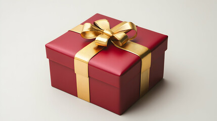 Obraz premium A beautifully wrapped red gift box adorned with a luxurious golden ribbon