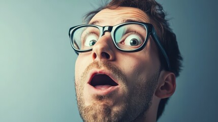 Surprise expression of a man wearing glasses