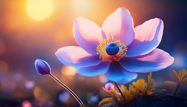beauty anemon flower on beautiful blurred background