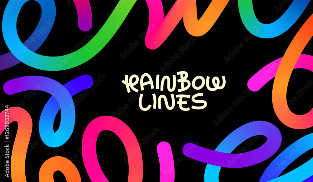 Leinwandbilder Abstract Background with Color Frame Pattern. Vector Gradient Line Shapes. 3D Curve and Wavy Ribbon Shapes